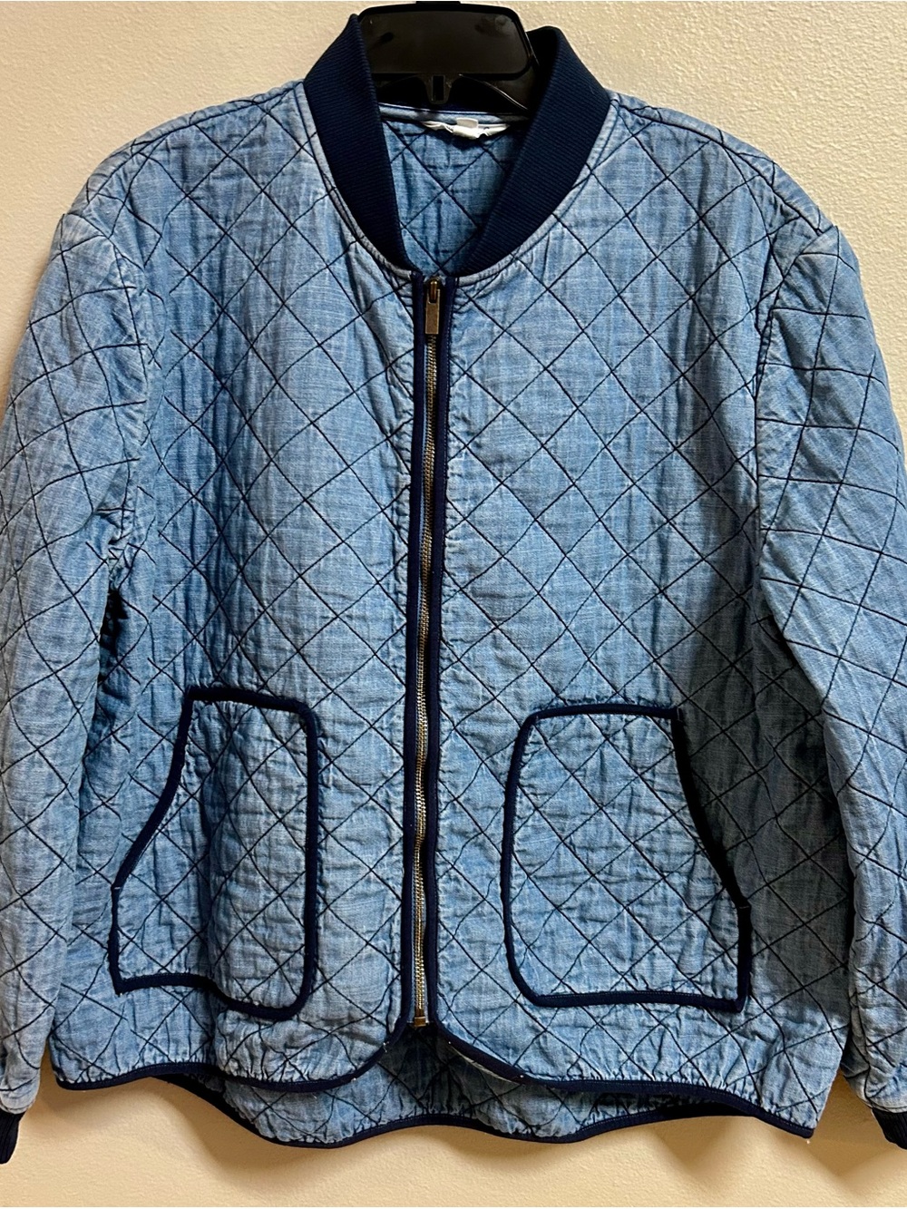 johnnie-O Women’s XL Quilted Chambray Bomber Jacket Blue Full Zip Coastal